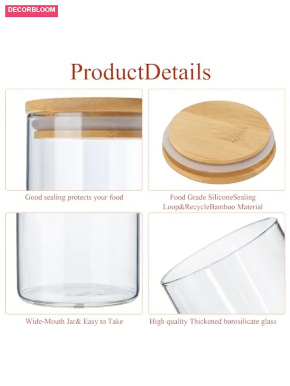 24 Pcs Glass Storage Jars with Bamboo Lids, 4 Sizes Airtight Food Containers